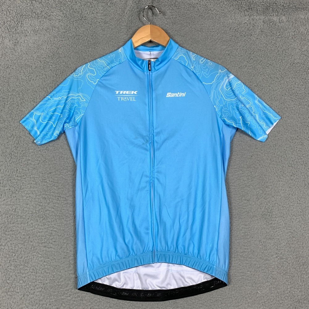 Santini Trek Travel Guest Jersey Women's Large Blue Short Sleeve Zip Cycling NWT